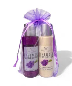 Haslinger Geschenkset Lavendel 2x100ml, 1x Duschbad & Shampoo & 1x Bodylotion, im Organzabeutel