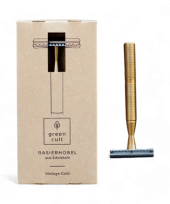 Greencult Rasierhobel Gold Vintage, aus Edelstahl, Double Edge, geschlossener Kamm