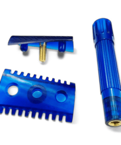 Phoenix Artisan Accoutrements Phantom Blue Double Slant Safety Razor, Offener Kamm, Double Edge1